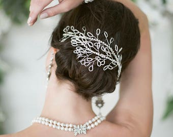 Bridal Beaded Hair Vine - Dainty Laurel Vine Hairband