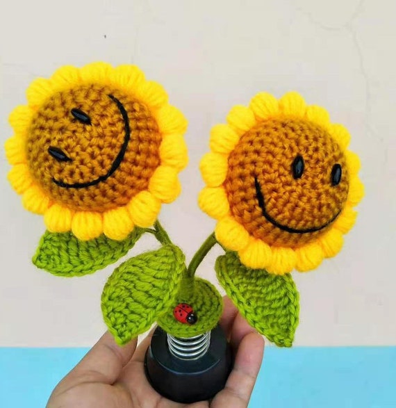 Kawaii bunte Lächeln Sonnenblume Auto Zubehör, häkeln Auto
