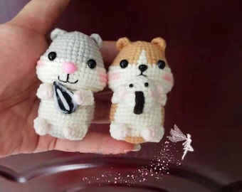Kawaii Crochet Amigurumi Knitted Mini Plushies Hamster Toy, Crochet Hamster Toy,Amigurumi Seeds Hamster, Amigurumi Rice Hamster ，
