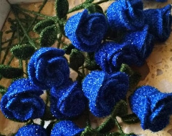 Handmade Crochet Blue Rose Flowers, Rose Bouquet, Decorative Flowers, Home Decor, Blooming Rose ,Valentine's Day Gift