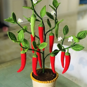 Handmade Crochet Amigurumi Plush Simulation Craft Red Chili Office Potted Home  Office Housewarming Table Decoration 1 Pcs