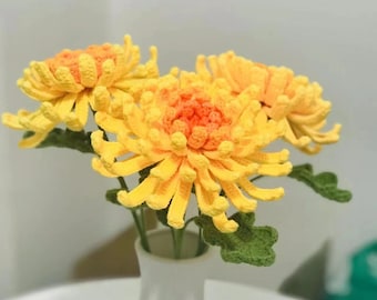 Crochet Amigurumi Knitted Plushies Simulation Purple Pink Yellow Chrysanthemum Flowers Bouquet 1 PCS , Home Office Table Decoration