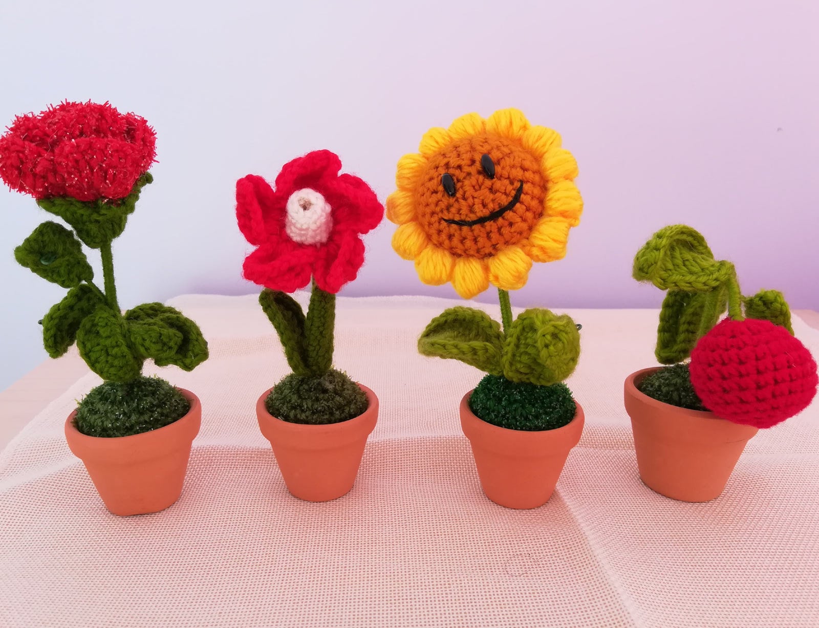 Crochet Mini Plush Flower in Pot Plant Potted Rose Sunflower Etsy