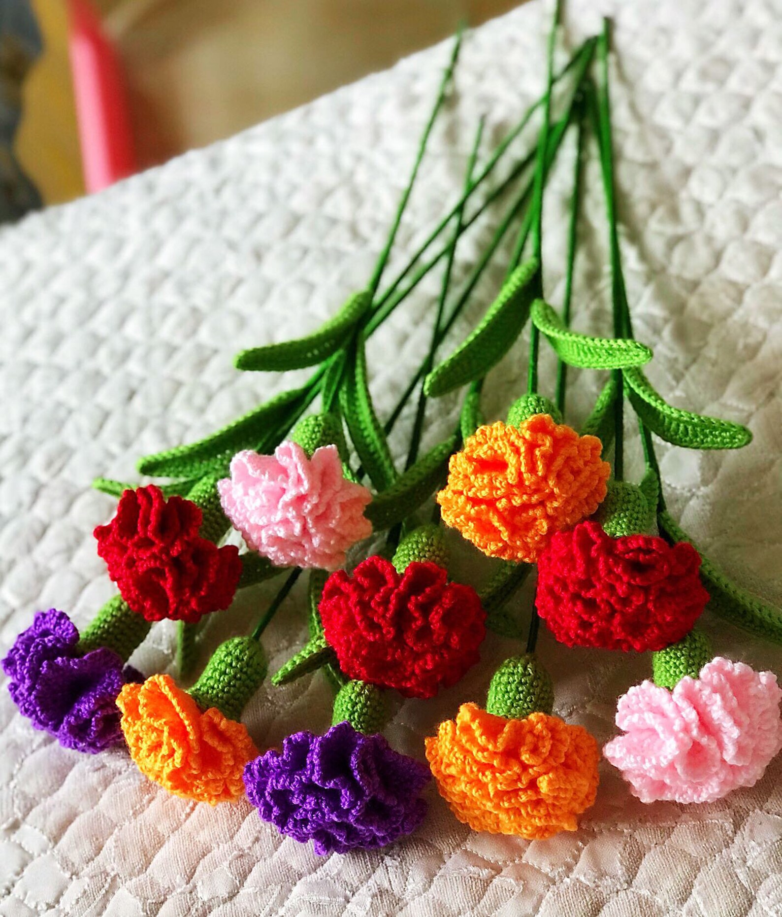 Crochet Carnations Flower Bouquet Red Pink Purple Orange Etsy