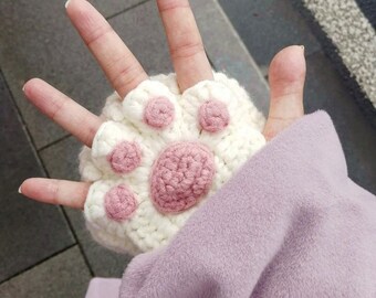 Kawaii Crochet Cat Fingerless Gloves ,Girl Pink Purple Cat Gloves ,Winter Hand Warm Gloves,Crochet Mitts, Fingerless Mitt,Free Size