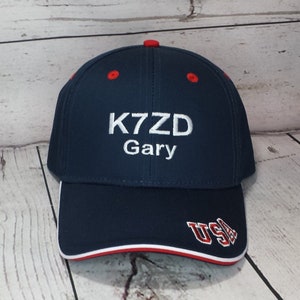 Embroidered Call Sign and Name Amateur Radio Operator Patriotic Hat   /    Custom Embroider Ham GRMS Radio Hat   /   Field Day Callsign Cap