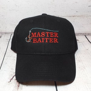 Embroidered Master Baiter Adult Humor Fishing Hat   /   Custom Embroidered Dad Hat   /   Fathers Day Fishing Gift