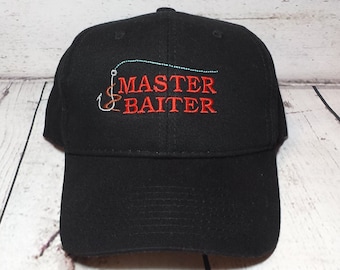 Embroidered Master Baiter Adult Humor Fishing Hat   /   Custom Embroidered Dad Hat   /   Fathers Day Fishing Gift