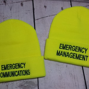 Emergency Communications Embroidered Neon Yellow Beanie , Emergency Management , Amateur Radio , Ham Radio , Customized Embroidery , EmComm