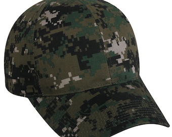 Digital Camo Non-Decorated Blank Hat   \   Digital Digi Camoflauge Military Style Operator Cap
