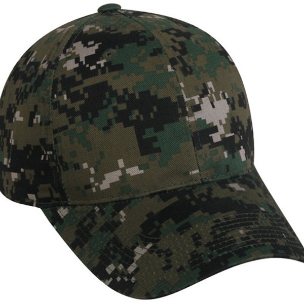 Digital Camo Non-Decorated Blank Hat   \   Digital Digi Camoflauge Military Style Operator Cap