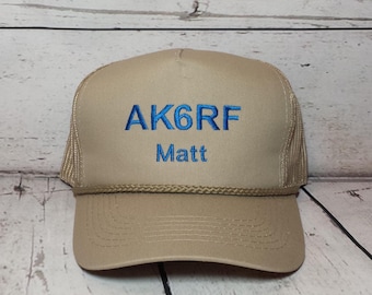 Trucker Style Embroidered Amateur Radio Callsign Hat   /   Ham Radio Custom Call Sign Cap   /   Customized Hamfest Field Day Club Meet Hat