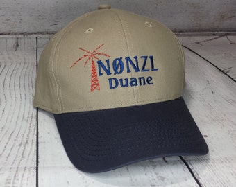 Embroidered Call Sign and Name with Omni Antenna Tower Amateur Radio Hat   /  Customized Embroidery Ham Radio Field Day Cap