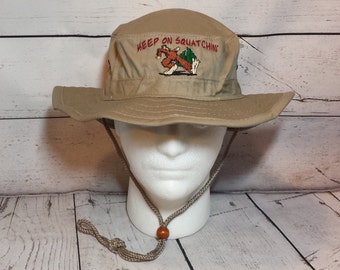 Keep On Squatchin Boonie Embroidered Outdoor Hiking Hat   /   Custom Bigfoot Summer Bucket Hat