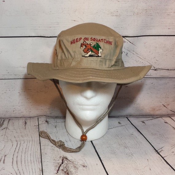 Embroidered Keep On Squatchin Khaki Boonie Outdoor Hiking Hat   /   Custom Bigfoot Summer Bucket Hat