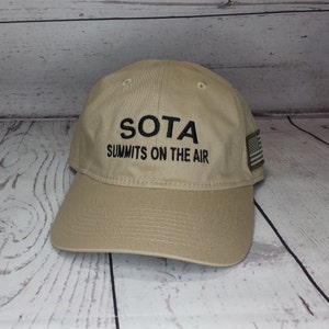 Embroidered SOTA Summits On The Air Call Sign Tactical Hat with American Flag on Side   /   Custom Embroidered Amateur  Radio Ham Cap