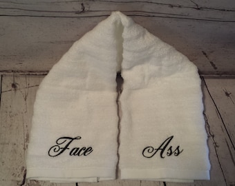 Embroidered Face Ass Hand Towel   /  College Gifts  /  Gag Gift   /   Fathers Day   /   Graduation or Birthday Gift   /  Custom Embroidery