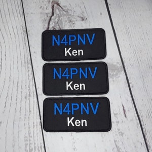 3 Embroidered Amateur Radio Call Sign and  Name Patches   /   Custom Embroidered Ham Radio Iron On Patch Set   /   Customized Embroidery
