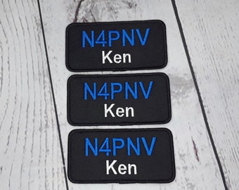 3 Embroidered Amateur Radio Call Sign and  Name Patches   /   Custom Embroidered Ham Radio Iron On Patch Set   /   Customized Embroidery