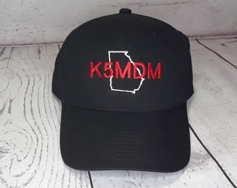 Embroidered Amateur Radio Call Sign with State Outline Hat    /    Custom Embroidery Field Day Hamfest Callsign Ham Radio GMRS Operator Hat