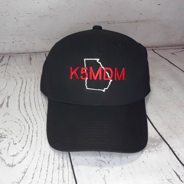 Embroidered Amateur Radio Call Sign with State Outline Hat    /    Custom Embroidery Field Day Hamfest Callsign Ham Radio GMRS Operator Hat