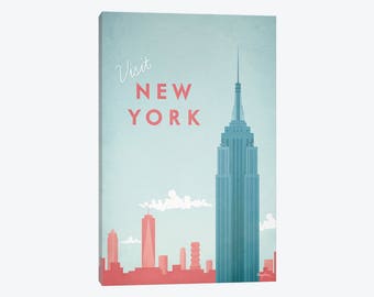 New York City Print, Retro New York City Canvas Wall Art, NYC Empire State Building, Downtown New York Skyline, Minimalist Wall Art