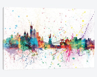 New York City Print, New York City Art, New York City Poster, New York Watercolor Paint, Canvas Art, Downtown New York Skyline Cityscape