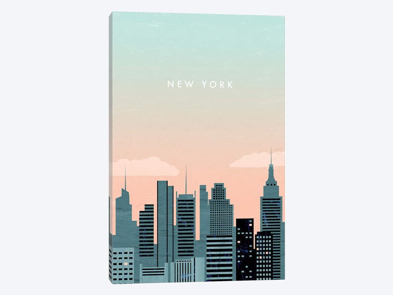 New York City Canvas Art Print Nyc Empire State Building Visit Downtown Skyline Minimalist Wall Travel