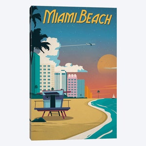 Miami Beach Art, Minimalist Miami Art, Miami Wall Art, Miami Florida Art Print, Miami Travel Poster, Palm Tree, Canvas Wall Art