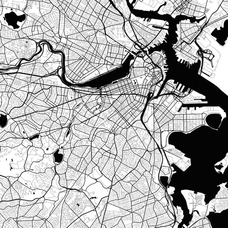 Boston Map Boston Art Print Map Boston Massachusetts Canvas - Etsy