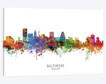 Baltimore Maryland Skyline, Baltimore Maryland Art Print Cityscape, Canvas Art Print Decor Paint Splatter Travel Gift