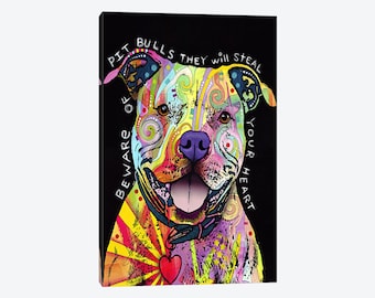 Pit Bull Art Print, Pit Bull Painting, Pit Bull Dog Art, Pit Bull Canvas Wall Art, Beware of Pit Bulls, Pet Lover Wall Decor, Dog Art Gift