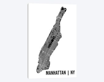 Manhattan New York, Manhattan Map, Manhattan Black & White Road Map,Neighborhood Map of New York City, Manhattan Poster, Canvas Wall Art