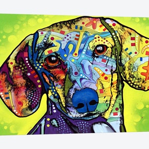 Dachshund Dog Art Print, Wiener Dog, Dachshund Canvas Art Print, Vibrant Colorful Unique Pet Wall Decor, Home Office Wall Art Dog Lover Gift