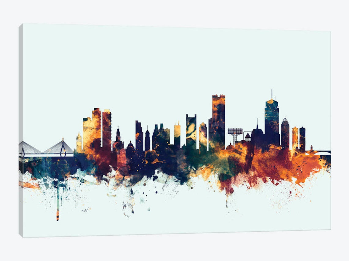 Boston Skyline Boston Art Boston Wall Art Boston Watercolor Etsy