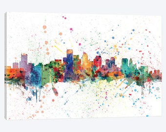 Boston Skyline, Boston Art, Boston Wall Art, Boston Watercolor Paint, Canvas Art, Downtown Boston Poster, Massachusetts Travel, Cityscape