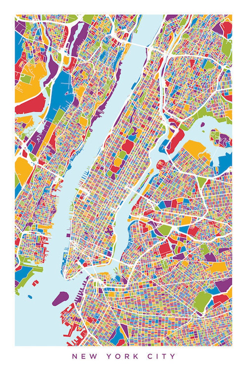 New York City Map New York City Street Map New York City Pop Etsy