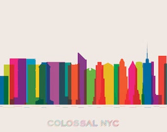 New York City Skyline Poster, New York City Art Print, Colorful Canvas Art Print, New York City Print, NYC Iconic Building WTC NYC Big Apple