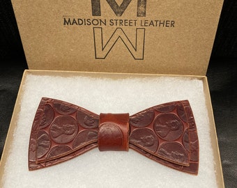 Pressed Leather/  / leather accessories / / wood / wooden // Madison Street Leather / father / fathers day / penny/  bow tie / / Pennies