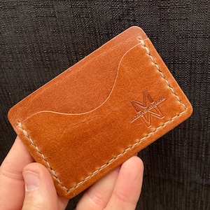 Billetera minimalista / Sencilla / para uso diario / para tarjetas / de negocios / con 3 bolsillos / para tarjetas de crédito / de cuero / hecha a mano / cosida a mano