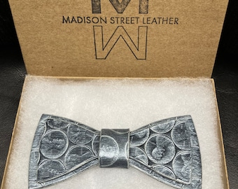 Silver Penny Leather Bow Tie