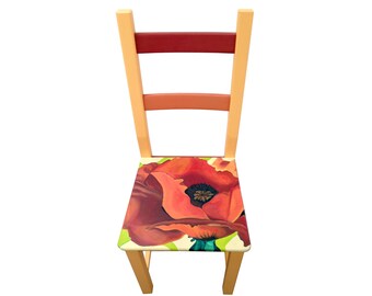hand painted Red Poppy chair