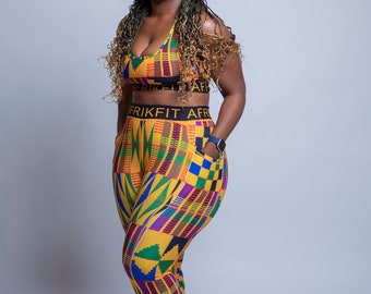 high waist african print  workout set