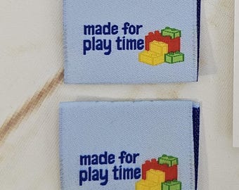 Fatti per il tempo libero, mattoncini, etichette da cucire, etichette tessute, etichette per vestiti, etichette per indumenti, etichette per progetti di cucito, confezione da 10