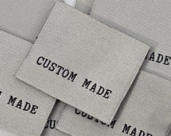 Etichette tessute su misura, grigie, da cucire, etichette per abbigliamento, etichette per indumenti, etichette per progetti di cucito, tessuto Rubyjam, confezione da 10