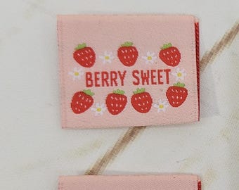 Etichette tessute, etichette per indumenti, etichette per indumenti, etichette per progetti di cucito, tessuto Rubyjam, confezione da 10, colore: Berry Sweet, fragole