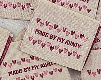 Etichette tessute, etichette per indumenti, etichette per indumenti, etichette per progetti di cucito, tessuto Rubyjam, confezione da 10, colore rosa, da cucire