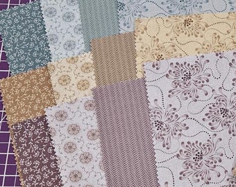 Expressions by Ginger Lily Studio – 24 x 10" Quilting Cotton Fabric Squares, 12 Coordinating Prints, Precut Patchwork Fabric Pack, Rubyjam