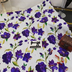Purple, Peonies, White, Floral, Flowers, Flower, Florals, Cotton Spandex, Custom Knit, Fabric, knit fabric, stretch fabric, stretch knit