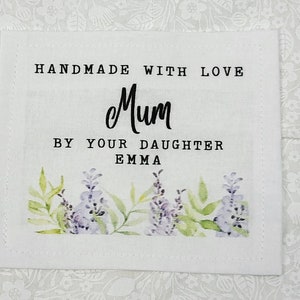 Etiqueta de edredón personalizada, etiqueta de edredón personalizada, etiqueta de edredón impresa, etiquetas de edredón para regalos, algodón orgánico, diseño floral morado